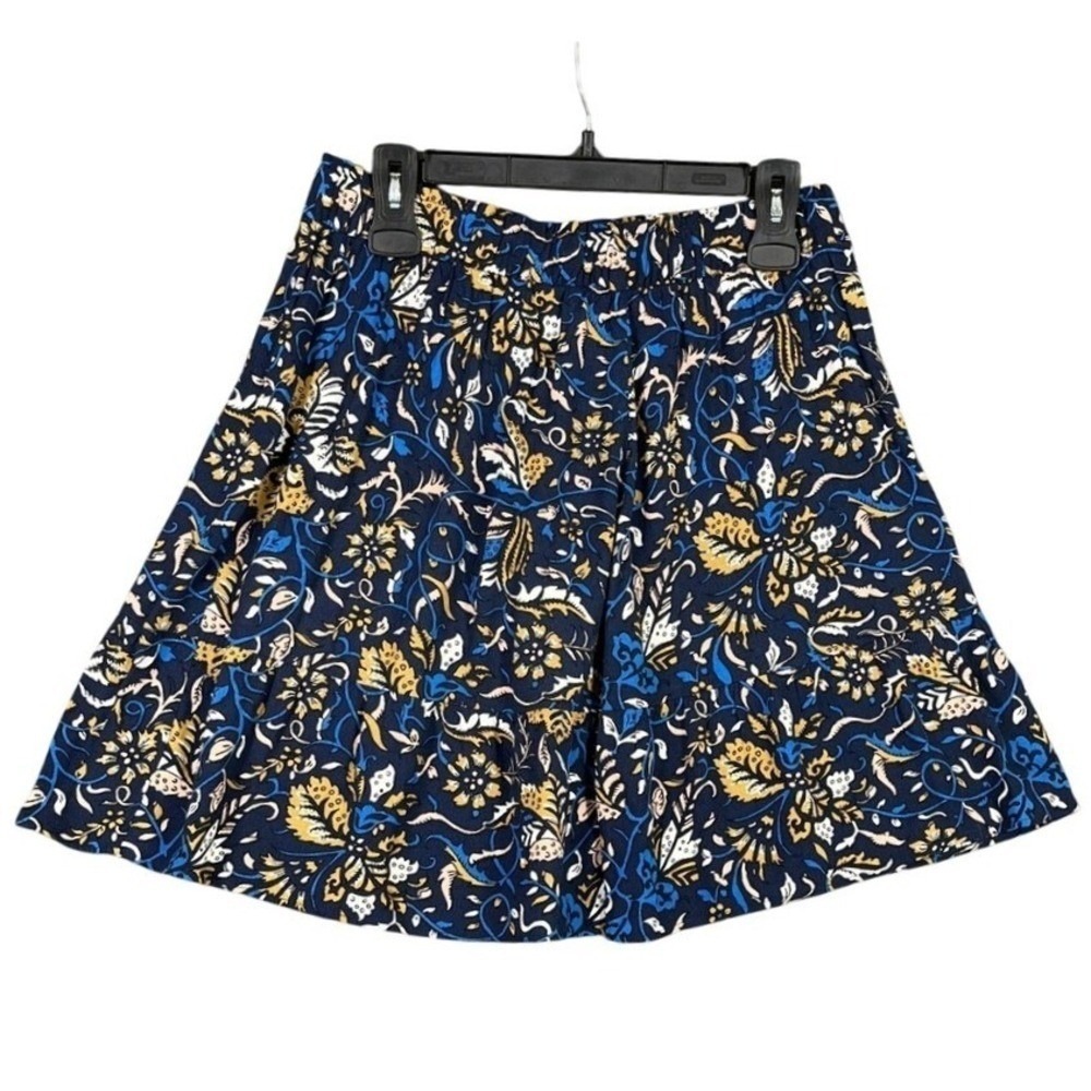 LOFT Outlet Floral Paisley Skirt Womens M Elastic Waist Navy Blue Casual Summer